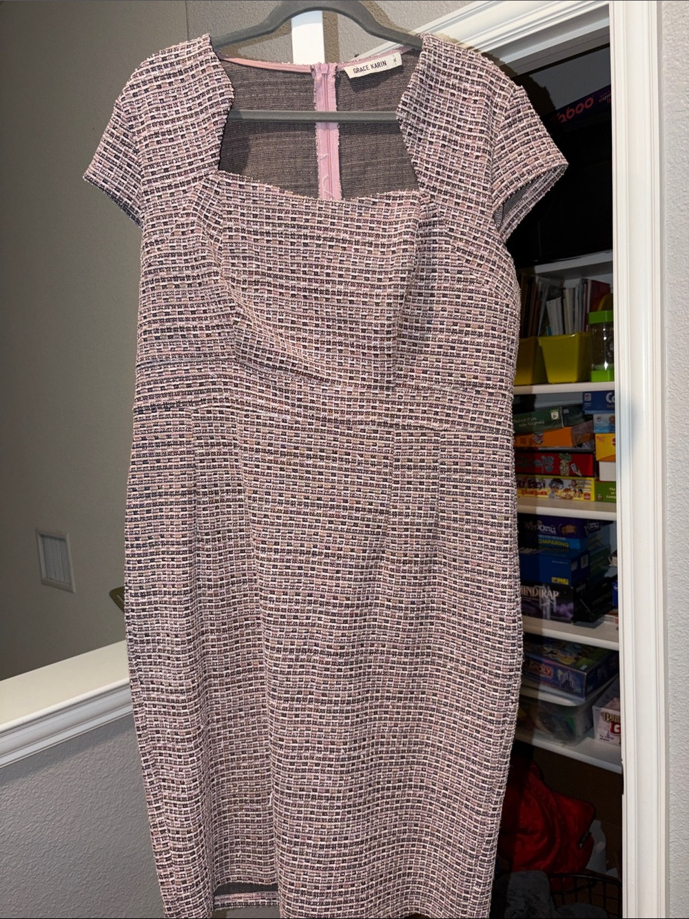 Grace Karin Pink Tweed Midi Dress